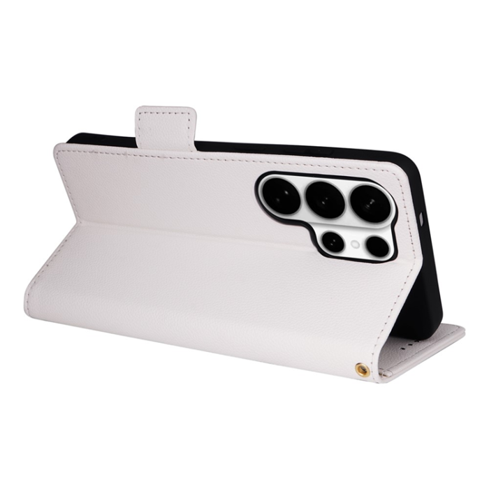 A-One Brand - Galaxy S26 Ultra Plånboksfodral Litchi Läder med Rem - Vit