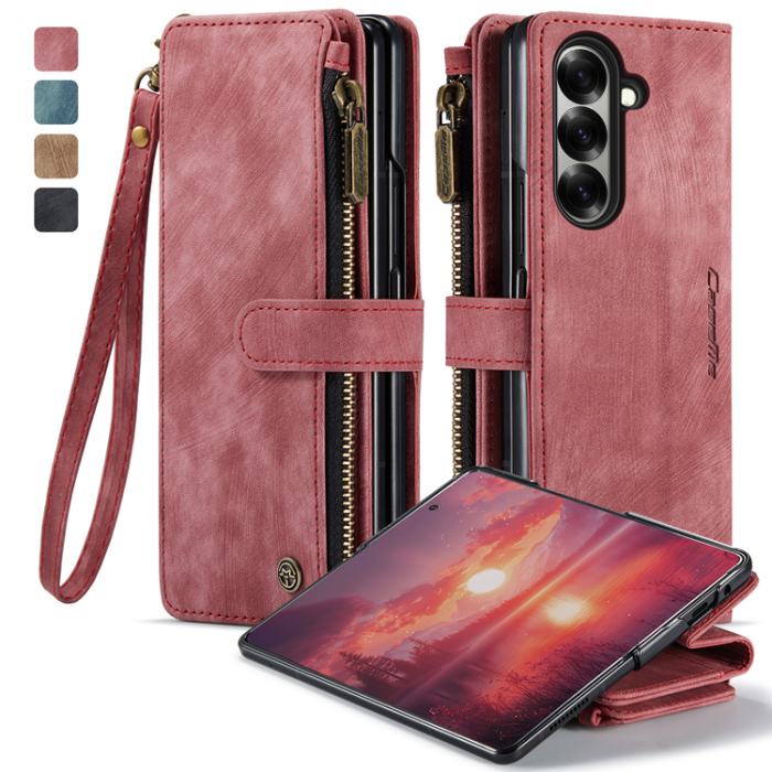 Caseme - CASEME Galaxy Z Fold 7 Plånboksfodral Med Rem läder - Röd