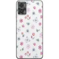 Gustaf - Mobilskal till Motorola Moto E22i med Blommor och fj&auml;rillar