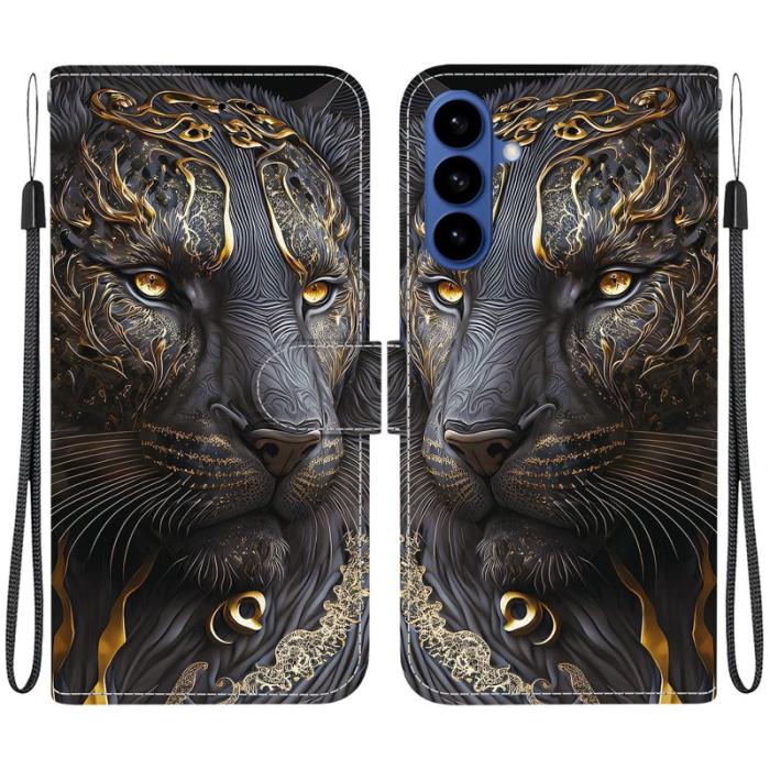 OEM - Samsung Galaxy S26 / S26 Pro Fodral Äkta Läder Ställ - Svart Guld Lejon