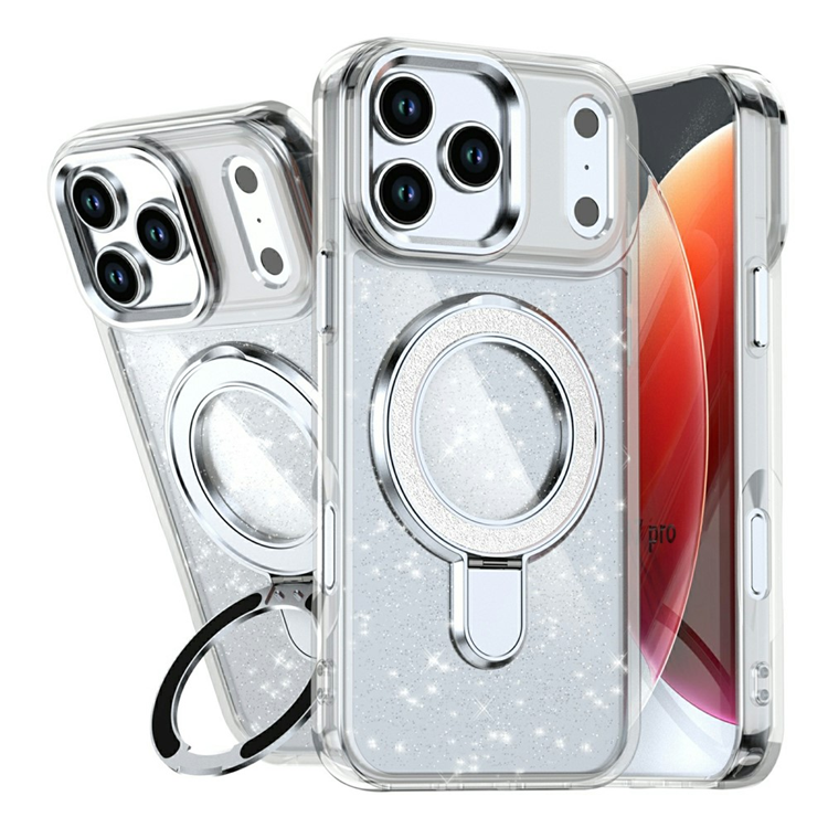 Mobilskal till iPhone 17 Pro Max Glitter Design TPU + PC Kickstand - Clear | 2353 | AlltMobil