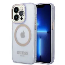 Guess - GUESS iPhone 14 Pro Max Skal MagSafe Gold Outline Translucent - Lila