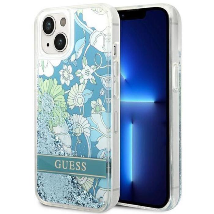 Guess - GUESS iPhone 14 Plus Skal Flower Liquid Glitter - Grön