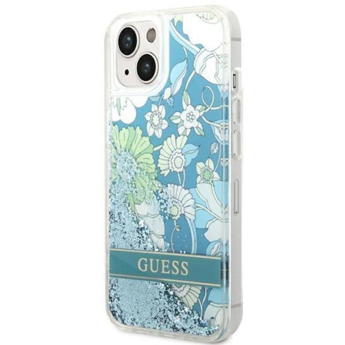 Guess - GUESS iPhone 14 Plus Skal Flower Liquid Glitter - Grön