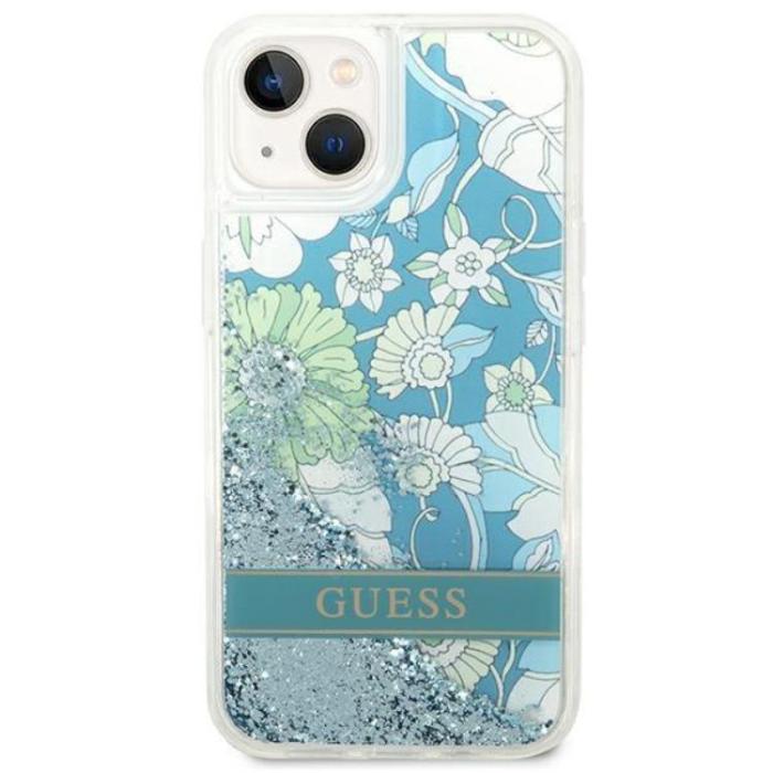 Guess - GUESS iPhone 14 Plus Skal Flower Liquid Glitter - Grön