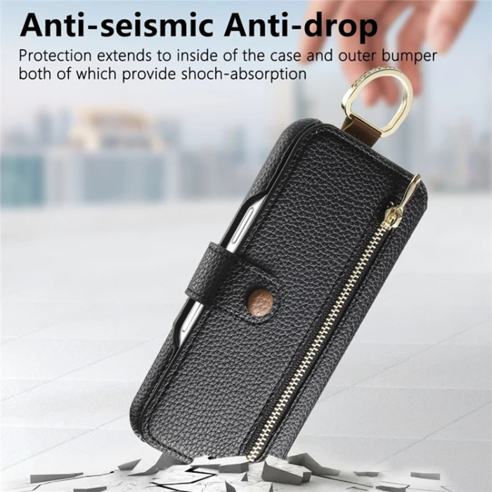 A-One Brand - iPhone 17 Pro Plånboksfodral RFID Blocking Zipper - Svart