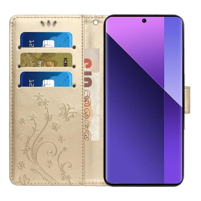 OEM - Samsung Galaxy S26 Ultra Fodral Äkta Läder Fjäril Blomma - Guld