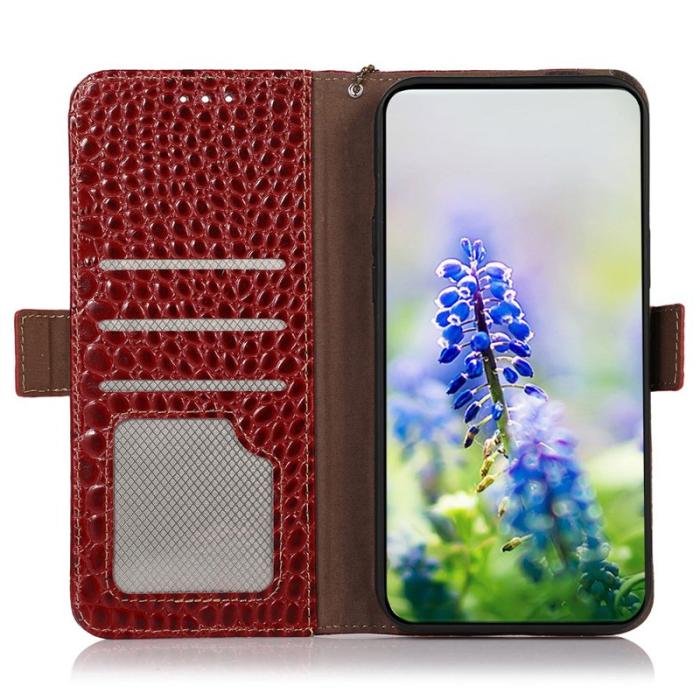 OEM - Samsung Galaxy S26 Ultra Fodral RFID Skydd Äkta Läder Krokodil - Röd