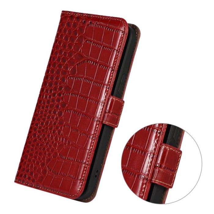 OEM - Samsung Galaxy S26 Ultra Fodral RFID Skydd Äkta Läder Krokodil - Röd