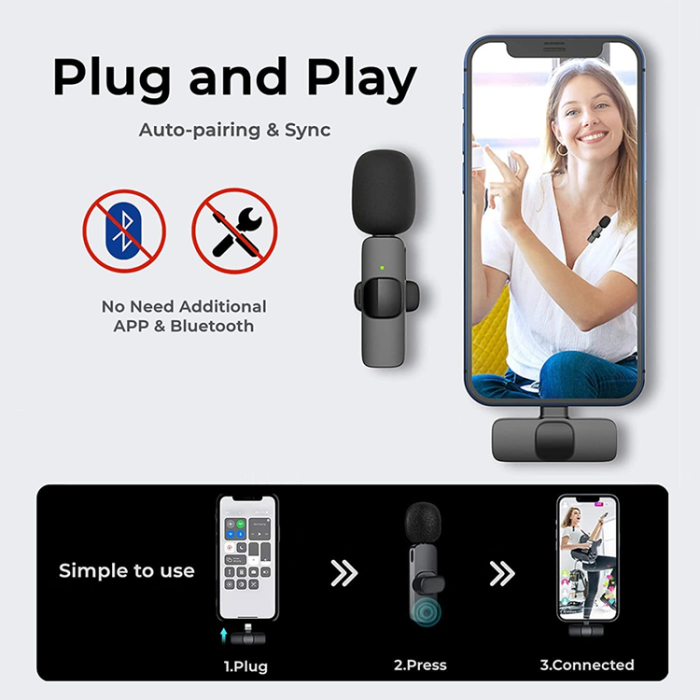 Lavalier - Lavalier Lightning Trådlös 1 st Mikrofoner Bluetooth - Svart