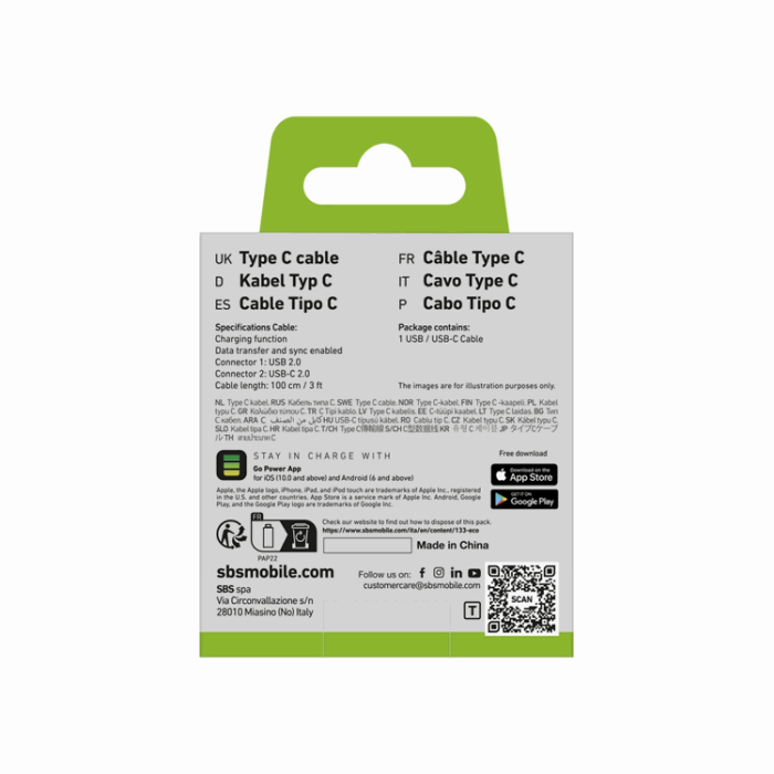 SBS - SBS USB-A - USB-C Kabel 1m - Svart