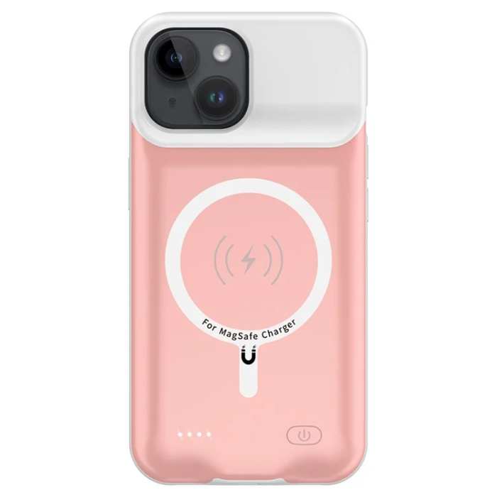 A-One Brand - iPhone 15 Plus Batteriskal Magsafe 8500mAh - Rosa