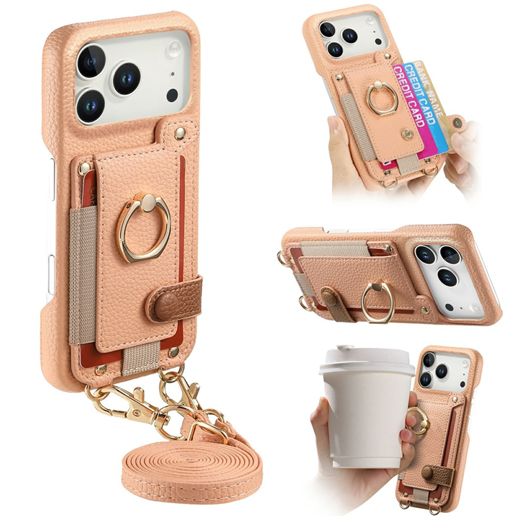 iPhone 17 Pro Mobilskal med Korthållare Ring Kickstand - Rosa (Rosa) | 2353 | AlltMobil