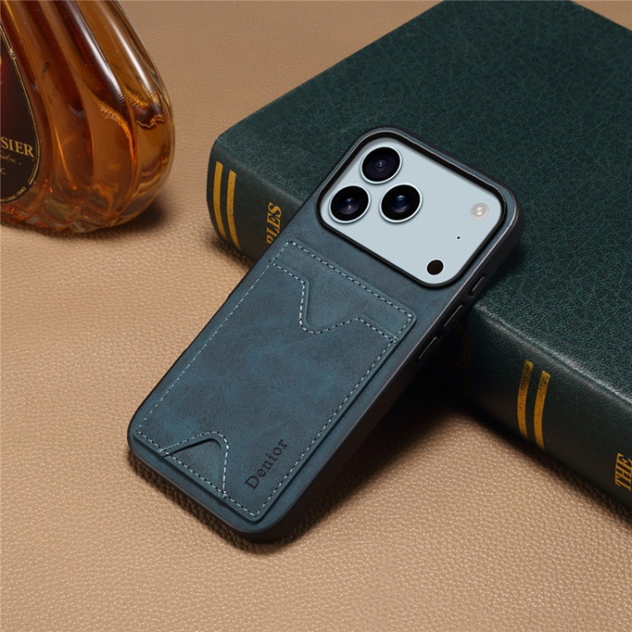 DENIOR - DENIOR iPhone 17 Pro Mobilskal Kickstand Korthållare - Blå