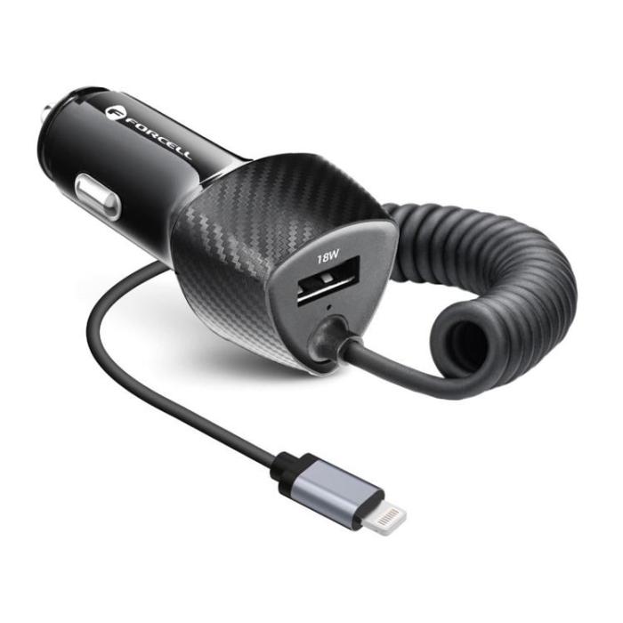 Forcell - Forcell Billaddare USB 18W Till Lightning Kabel 20W - Svart