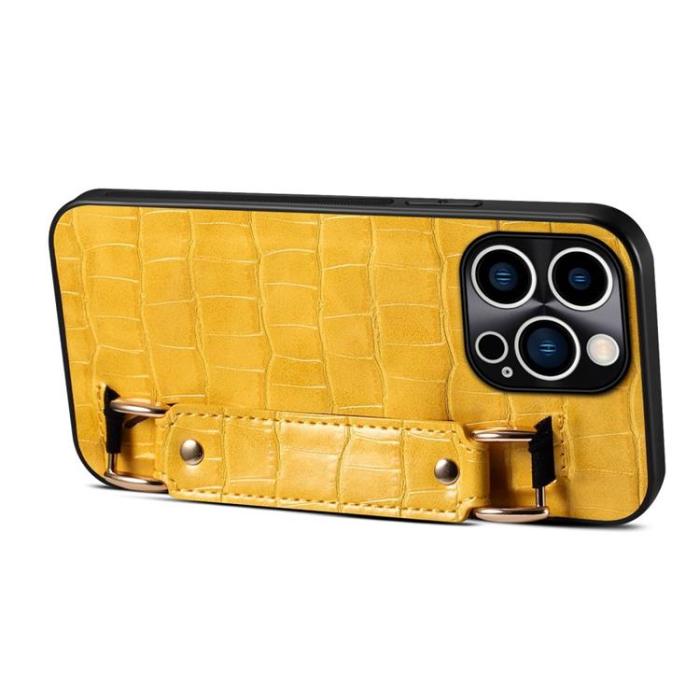 OEM - iPhone 14 Pro Max Skal Korthållare Crocodile - Gul