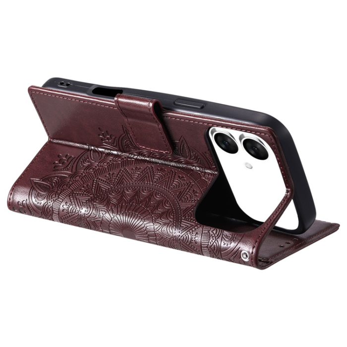 A-One Brand - Galaxy S26 Edge Plånboksfodral Imprinted Totem Läder - Brun