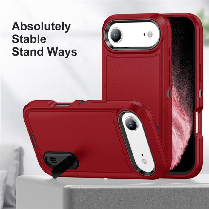 A-One Brand - iPhone 17 Air Mobilskal Kickstand Silikon - Röd/Svart