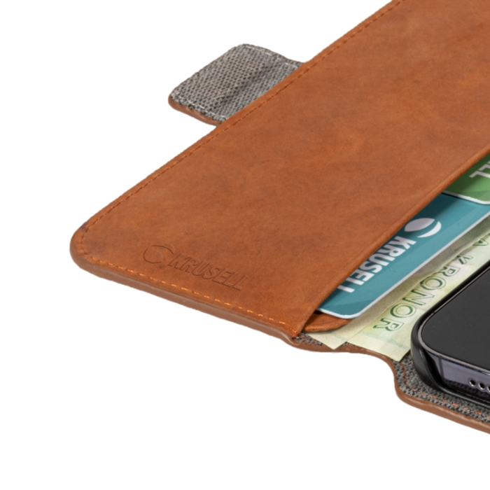 Krusell - Krusell iPhone 13 Mini Plånboksfodral Äkta Läder - Cognac
