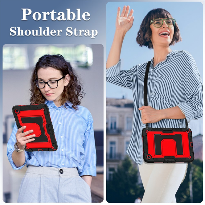 A-One Brand - Galaxy Tab A9 Plus Skal Kickstand Med Rem Anti Drop - Röd