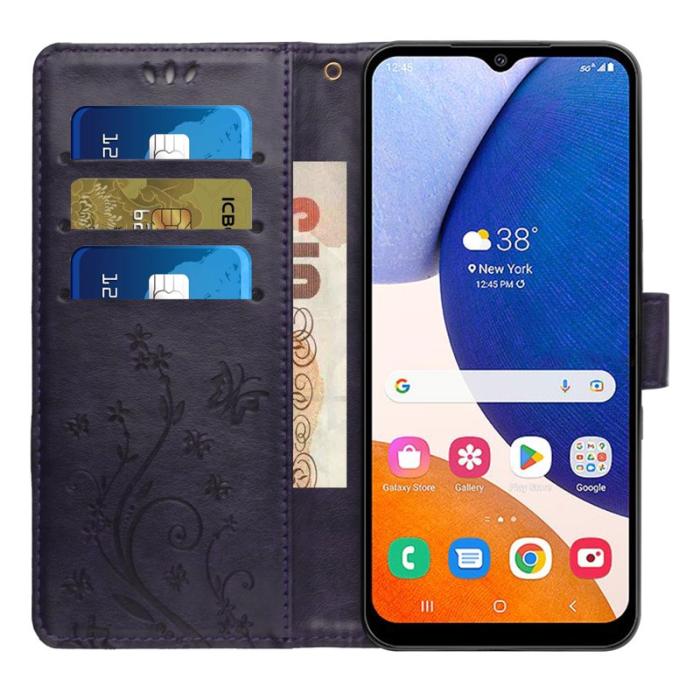 OEM - Samsung Galaxy S26 Plus Plånboksfodral Konstläder Fjäril Blomma - Lila