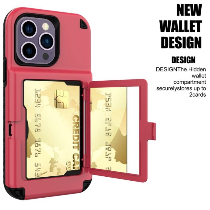 OEM - iPhone 14 Pro Skal Korthållare Mirror Kickstand - Röd