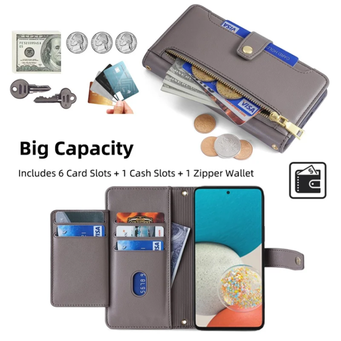 A-One Brand - Galaxy A53 5G Konstläder Plånboksfodral Crossbody Axelrem - Grå