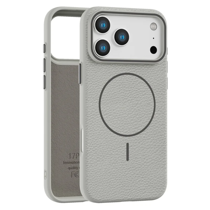A-One Brand - iPhone 17 Pro Mobilskal Magsafe Litchi Pattern - Titangrå
