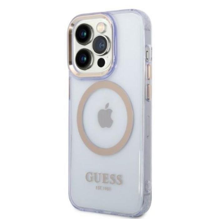 Guess - Guess iPhone 14 Pro Mobilskal MagSafe Guld Outline Translucent - Lila