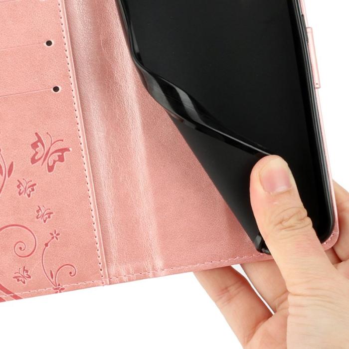 OEM - Samsung Galaxy A57 Plånboksfodral Konstläder Blomma Prägling - Roséguld
