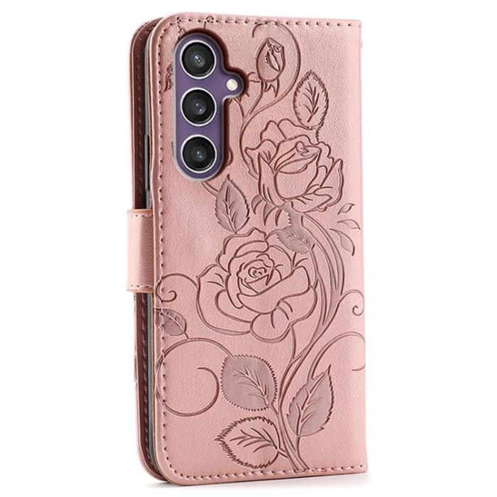 A-One Brand - Galaxy S25 Konstläder Plånboksfodral Imprinted Rosa Butterfly