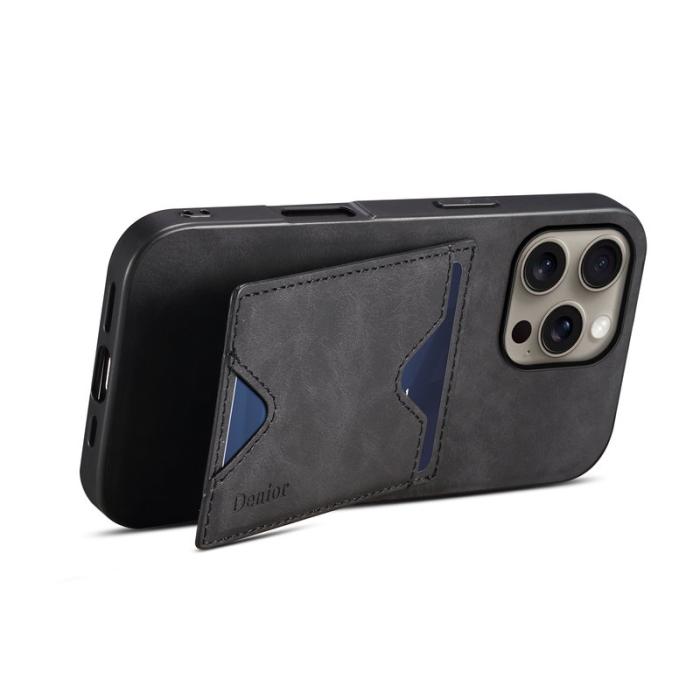 DENIOR - DENIOR iPhone 16 Pro Max Fodral Konstläder Med Kortfack - Svart