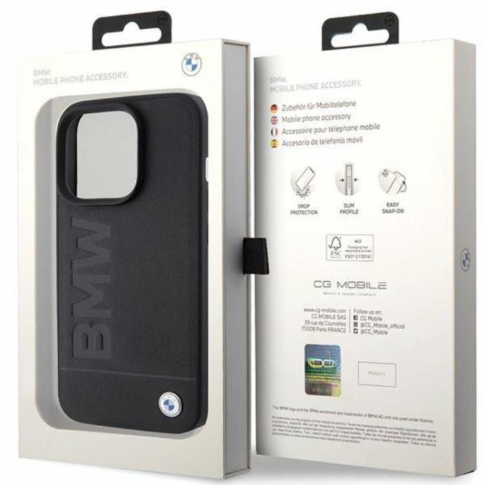 BMW - BMW iPhone 15 Pro Max Mobilskal Läder Hot Stamp - Svart