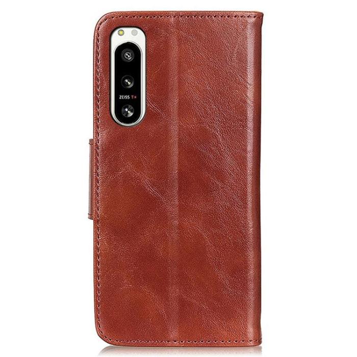 OEM - Sony Xperia 5 IV Plånboksfodral Äkta Läder Crazy Horse - Brun