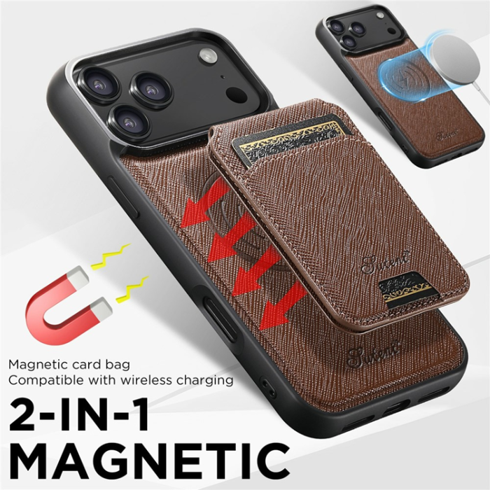 SUTENI - SUTENI iPhone 17 Pro Mobilskal MagSafe Cross Texture H18 - Brun