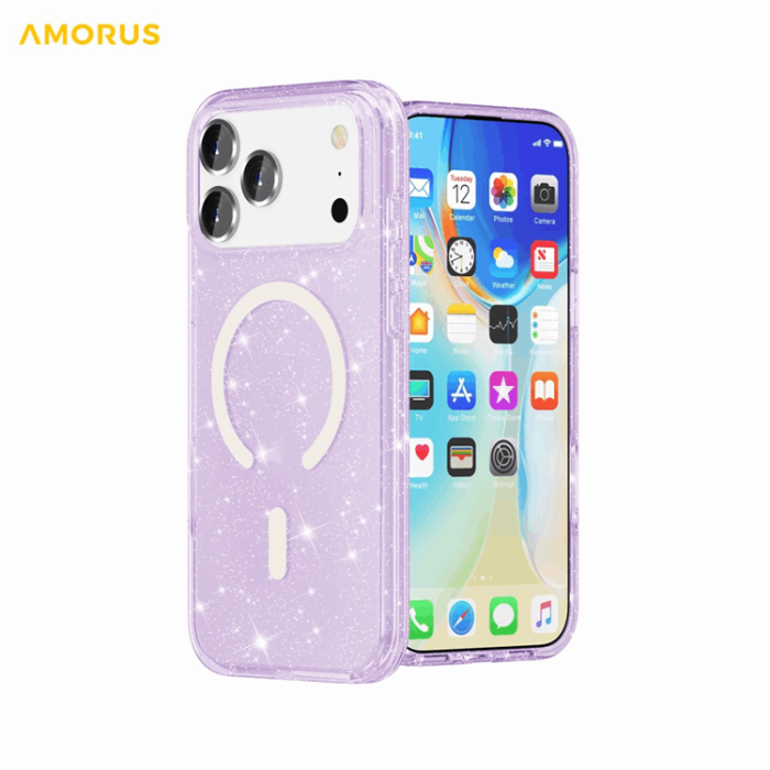 AMORUS - AMORUS Mobilskal till iPhone 17 Pro Magsafe Glitter Powder PC + TPU - Lila