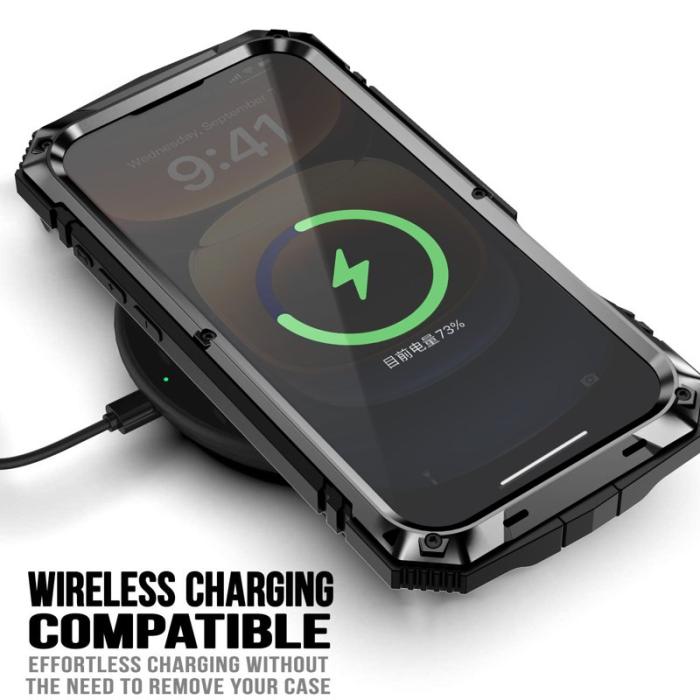 R-JUST - R-JUST Mobilskal till iPhone 16 Pro PC+Silicone+Metal Ställ - Svart