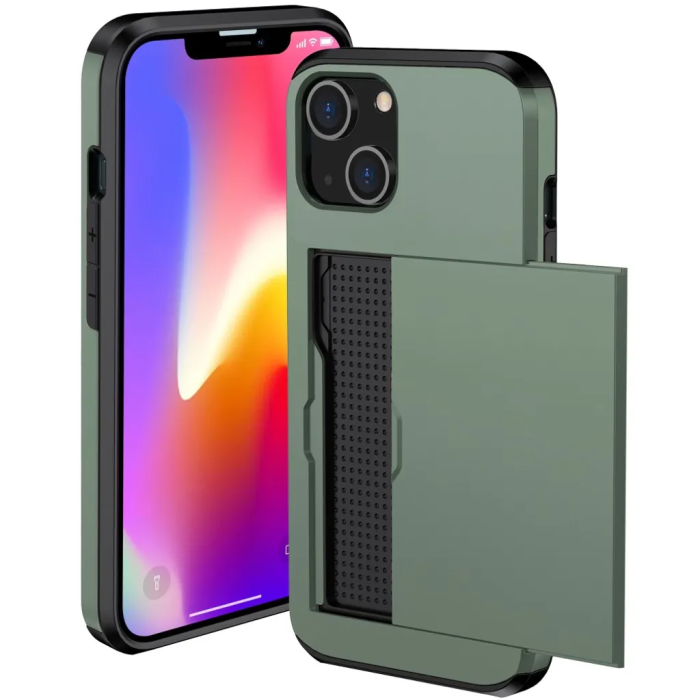 Taltech - iPhone 15 Plus Mobilskal Korthållare - Grön