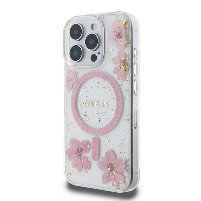 Guess - Guess Mobilskal till iPhone 16 Pro MagSafe Resin Flower Glitter - Rosa