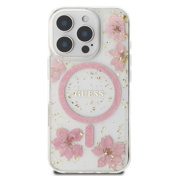 Guess - Guess Mobilskal till iPhone 16 Pro MagSafe Resin Flower Glitter - Rosa