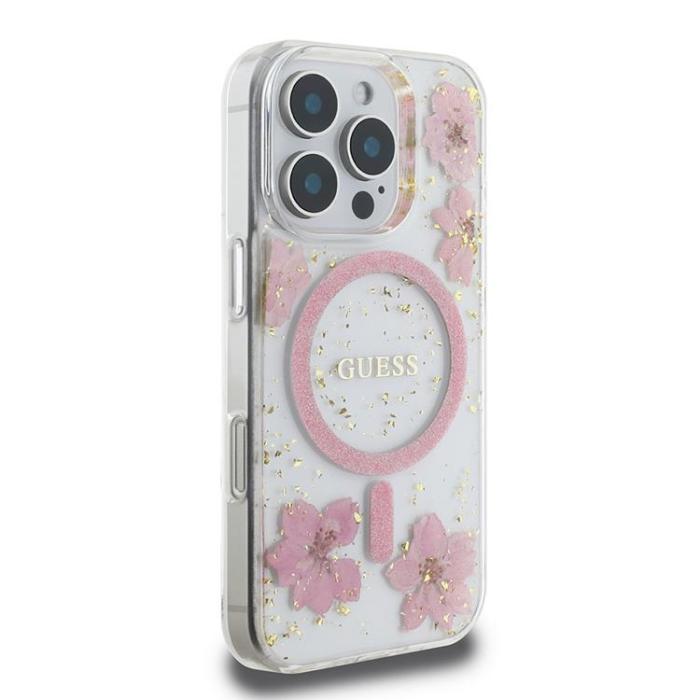 Guess - Guess Mobilskal till iPhone 16 Pro MagSafe Resin Flower Glitter - Rosa