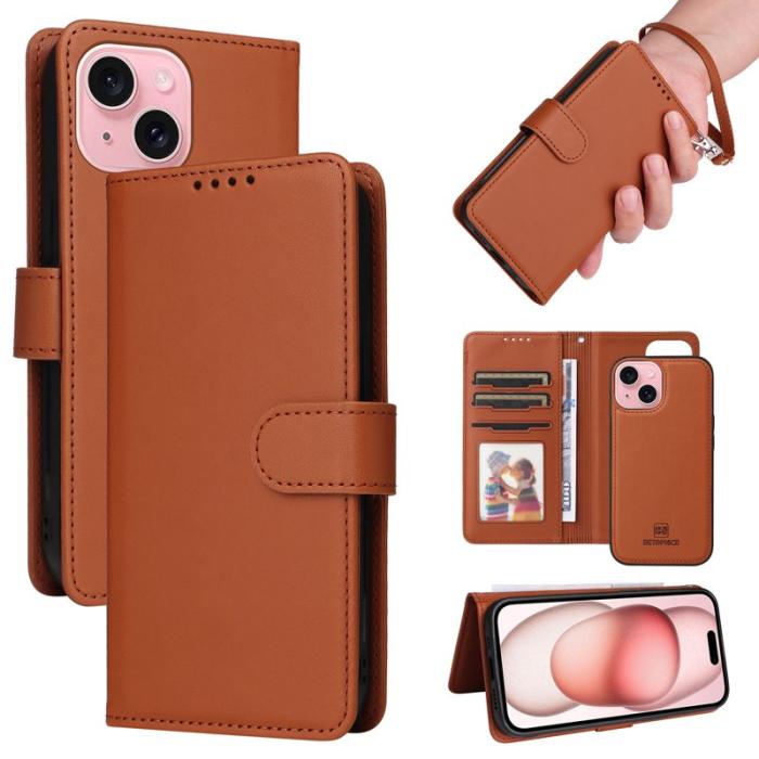 BETOPNICE - BETOPNICE iPhone 15 Plånboksfodral Magnetiskt Avtagbart Konstläder - Brun