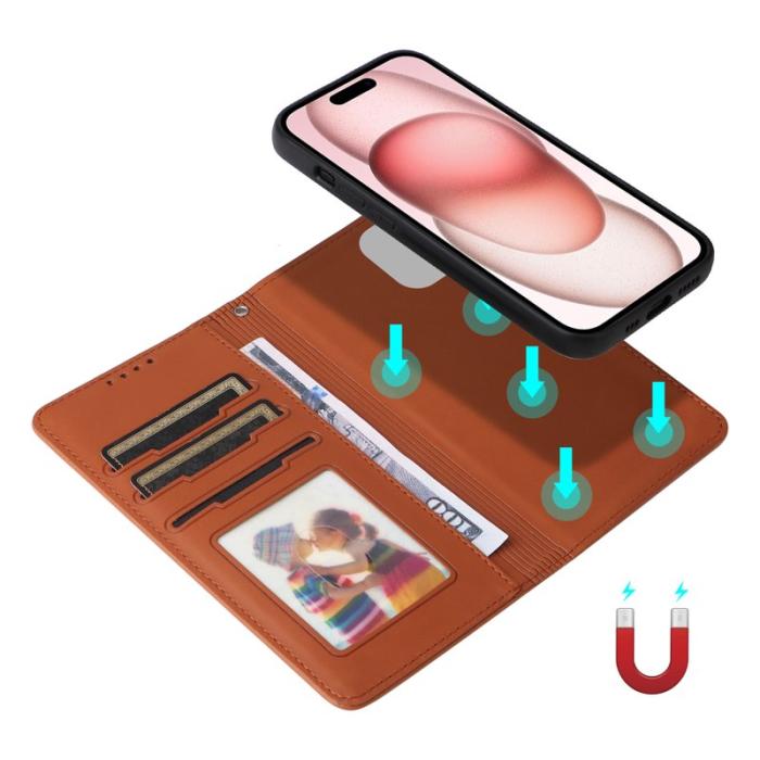 BETOPNICE - BETOPNICE iPhone 15 Plånboksfodral Magnetiskt Avtagbart Konstläder - Brun