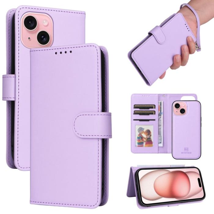 BETOPNICE - BETOPNICE iPhone 15 Plånboksfodral Magnetiskt Avtagbart Konstläder - Lila