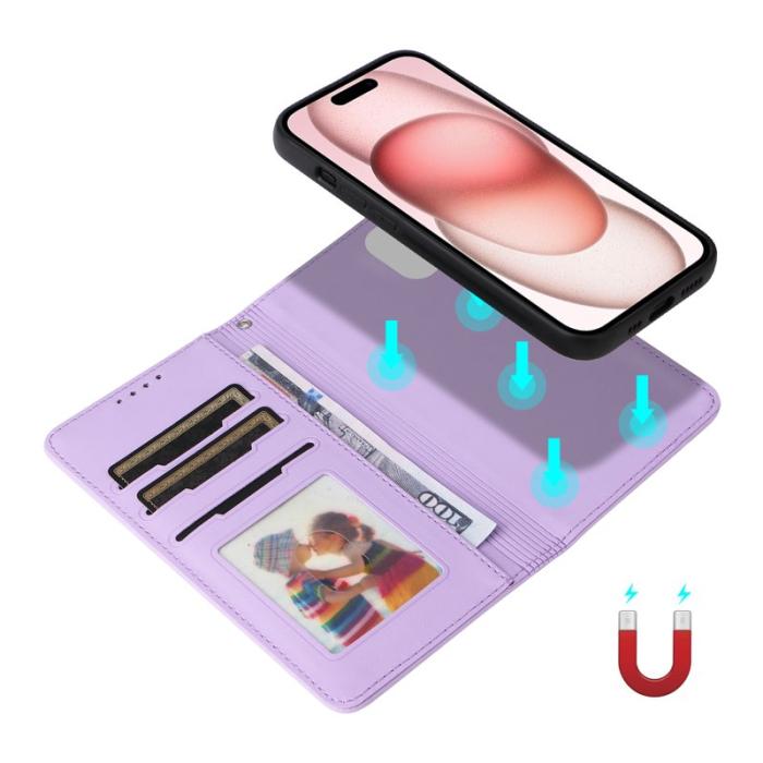 BETOPNICE - BETOPNICE iPhone 15 Plånboksfodral Magnetiskt Avtagbart Konstläder - Lila