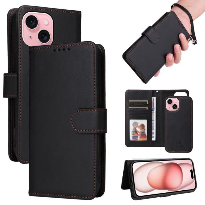 BETOPNICE - BETOPNICE iPhone 15 Plånboksfodral Magnetiskt Avtagbart Konstläder - Svart