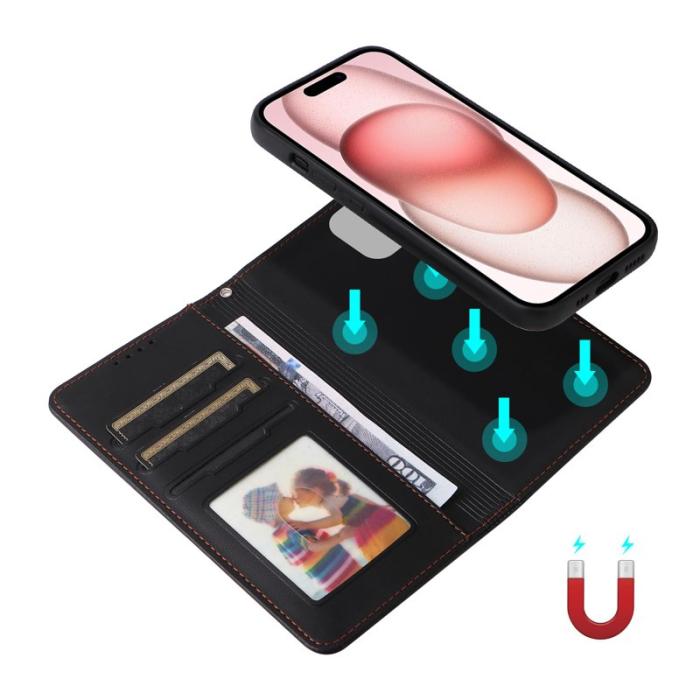 BETOPNICE - BETOPNICE iPhone 15 Plånboksfodral Magnetiskt Avtagbart Konstläder - Svart