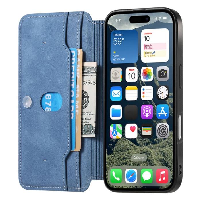 CASENEO - CASENEO iPhone 16 Plus Plånboksfodral Konstläder - Blå