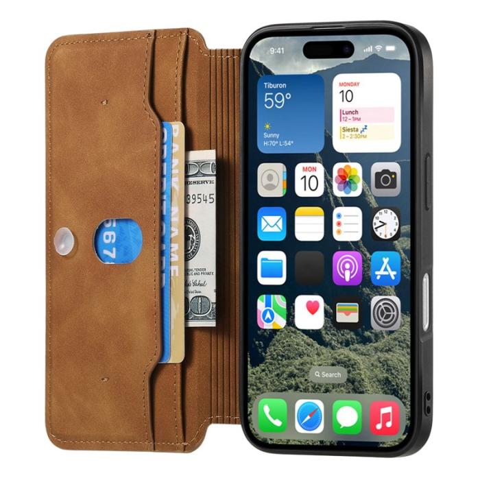 CASENEO - CASENEO iPhone 16 Plus Plånboksfodral Konstläder - Brun