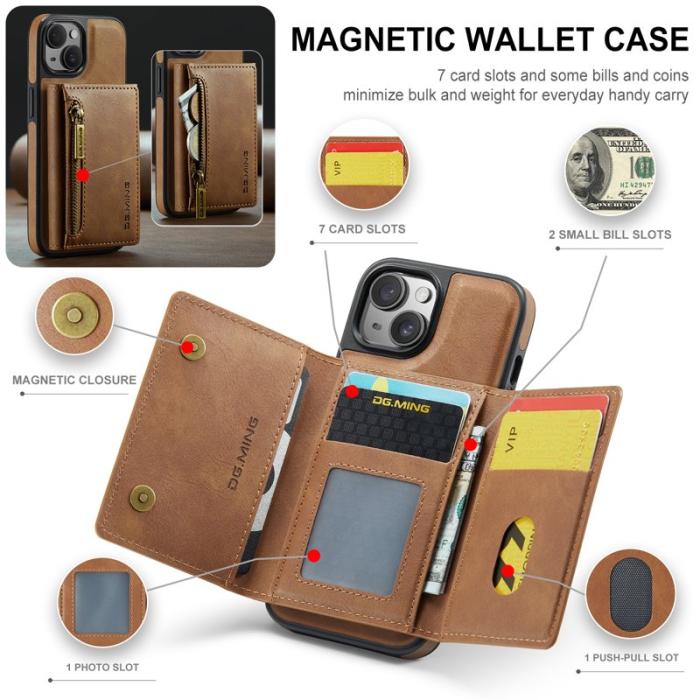 DG.MING - DG.MING M5 Series Mobilskal till iPhone 14 Plus Magnetiskt Konstläder Brun